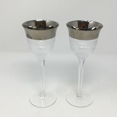 2 Lot Moser Crystal Splendid Hock Wine Glasses Platinum Trim 7.5″ Set Mint