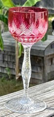 Baccarat Val St Lambert Cut Glass Red To Clear Goblet W/ Cut and Notched Stem￼