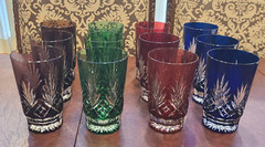 RARE VINTAGE SET OF 12 AJKA ODDESSA CUT TO CLEAR CRYSTAL COLLINS GLASS 5.25 IN