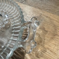 Set of 4 Clear Pressed Glass Stemmed Goblets with Handled Tray (Anchor Hocking)?