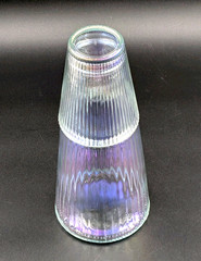 Vintage Clear Iridescent Ribbed Glass Tumble-Up Bedside Carafe Set Tapered