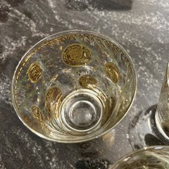 3-Vtg Culver MCM 22K Gold Coins & Ivy Lowball Whiskey Barware Glasses 4″