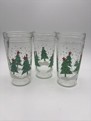 Set Of 3 VTG Anchor Hocking Jelly Jar Christmas Trees 6” Drinking Glass Tumbler