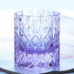 Purple Crystal Whiskey Glasses Japanese Style Hand Cut Stars 8oz Gift Box