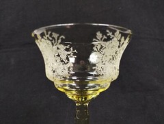 3 Vtg Yellow Depression Glass Etched Floral 5.75″ Elegant Cocktail Glasses Optic