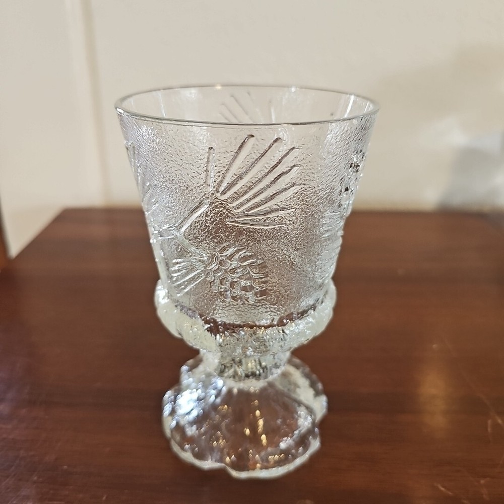 Vintage Indiana Glass Ponderosa Pine Cone Tree Footed Goblet 6″
