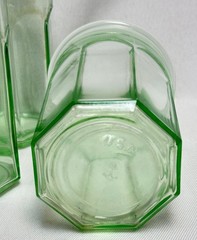 4 Vintage Anchor Hocking Green Glass Octagonal Paneled Tumblers Heavy Drinking