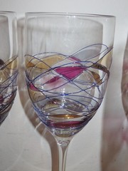 Milano Romania Stained Mosaic Wine Glasses Set Of 6 10 1/2” Tall
