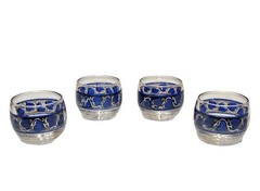 MCM Culver Silver & Blue Ivy Heart Sake Bar Glasses Set of 4