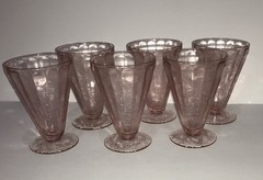6 Vintage Jeanette Floral Poinsettia Pink Depression 4.5” Footed Juice Tumblers