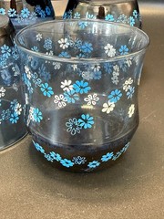 Set of 5 Vintage 1970s Libbey Blue Daisy Strawflower Glass Tumblers Juice Glass