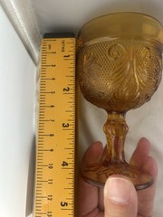 Vintage Indiana Glass Amber Tiara Sandwich Pattern Goblet 4.25 in