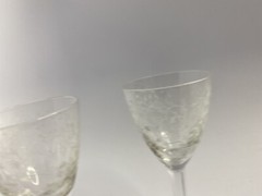3 Vintage ARCADIA Crystal Glass Brandy / Liquor Stemware ETCHED FLORAL Czech