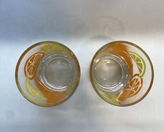 Set Of Two Anchor Hocking Orange Juice Glasses 3 1/ In. By 2 1/2 In. Vintage