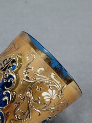 Bohemian Moser Type Hand Enameled Floral & Gold Scrollwork Cobalt Juice Glass B