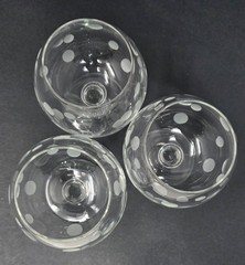 6 Vintage Etched Crystal Frosted Dot Polka-Dot Brandy Sniffer Whiskey Glasses
