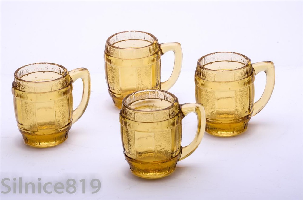 Continental Can Company Amber Handled Barrel Cordial Glasses Set of 4