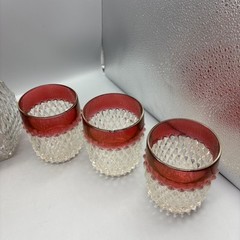 Indiana Glass Set Of 6 Diamond Point Ruby Glasses w/ Decanter & Topper