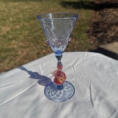 Salviati Murano Swan Stemmed Wine Glass Pink Aventurine Blue Glass Barware VTG