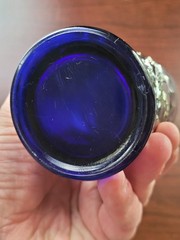 Super Blue Dugan Carnival Glass God & Home Pattern Tumbler