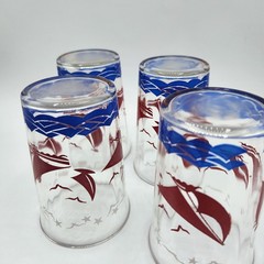 Anchor Hocking 50’s Sailboats Vintage juice table glass red white blue Set Of 4!