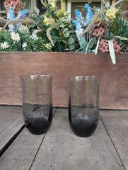 Vintage Libbey Classic Cooler Smoke Gray w/Hint of Purple 14oz Drink Glasses (2)