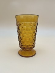 Vintage Indiana Whitehall Colony Cubist Amber Set 6 Glass Footed Tumblers MCM 6″