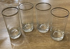 Vintage Tumbler Drinking glasses with gold rim double ringed clear glass