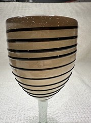 Hand Blown Glass Wine Goblets Brown/Black Stripes