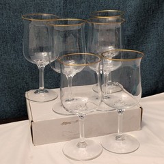 LENOX Crystal INTRIGUE Wine Glasses Gold Trim Fluted Rim Vintage 80s | Set of 6