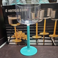 Vintage 1980’s Ingrid of Chicago Plastic Long Stem Wine Glasses turquoise set 4