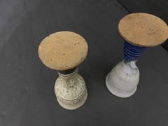Vintage Studio Art Pottery stoneware pair of Goblets With Pinched Stems Signed