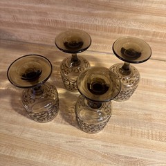 LIBBEY PRADO Vintage MCM Tawny Brown Raised Scroll Design Wine Goblet SET of 4
