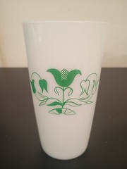 6 Vintage Hazel Atlas White Milk Glass Tumblers 5” Tall HTF Green Tulip Pattern