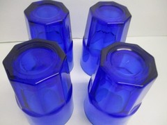 Vtg. Libbey Crisa Dark Cobalt Blue Tumblers Glasses Set of 4 – 8 Paneled 12 oz.