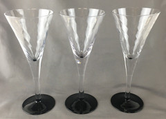 Set of 3 Tall Glass 6 ounce Wine Cocktail Glasses Flutes Black Amethyst Base