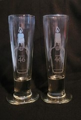 Maker’s Mark 46 satin etched highball glasses. Kentucky bourbon. (2) 6.5″ tall.