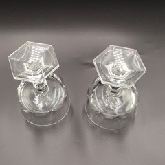 Set of 2 Clear Glass Stemmed Goblets, Hexagon Shape villeroy boch crystal