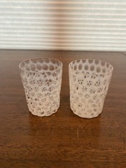 ANTIQUE HOBBS BROCKUNIER French Opalescent WINDOWS Glass Tumblers 3.5″H PAIR
