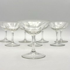 8 Vintage 1950s MCM Atomic Starburst Cordial Sherry Etched Clear Glass