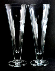 2 Fluted Pilsner Glasses Etched Mallard Ducks Handcrafted Romania 10.25» C621