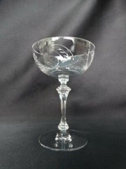 Tiffin Elegant Polished Cut Glass Champagne Stem 17453-7 Leafs Plants Pattern