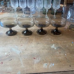 Vintage Libbey Tawny Accent Smoke Brown Champagne Coupe Glasses Set of 4 MCM