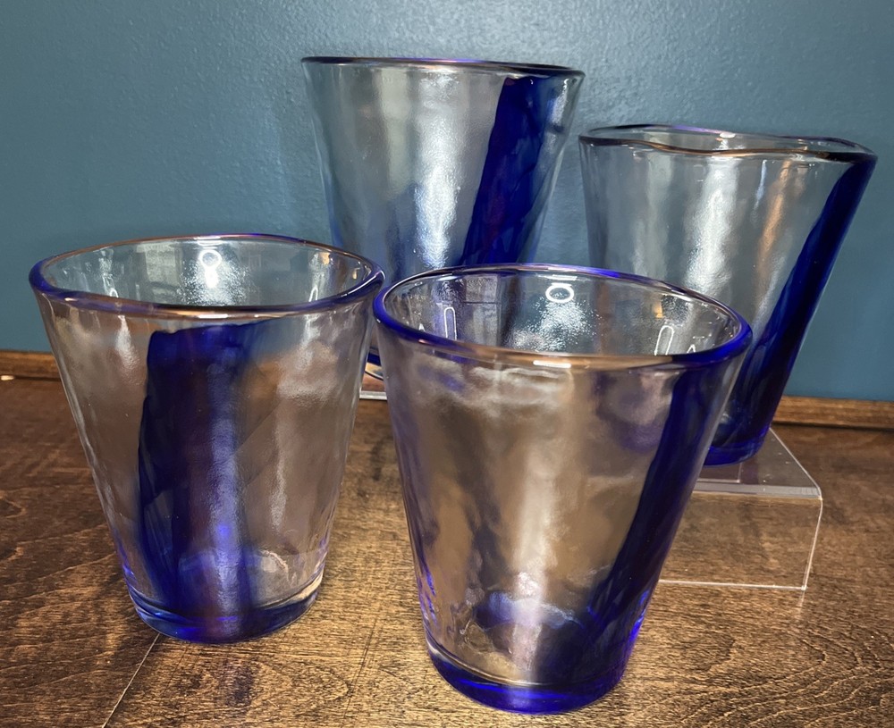Bormioli Rocco Murano Blue Cobalt Swirl Drink Glasses ~ 4.5” ~ Set Of 4 ~ EC