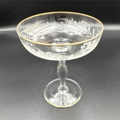 Vintage Etched Floral Gold Rim Champagne/coupe Glass