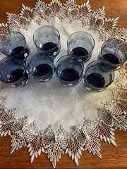 Set of 8 Vntg. Libbey Smokey Blue Dogwood Floral Glasses Rocks Juice Water Drink