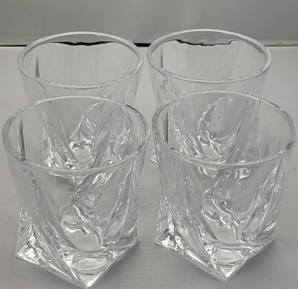 Set of (4) of Mikasa Twisted Motion Crystal Old Fashioned 3.75” Tumblers