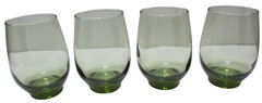 Vintage Libbey Glass Tumblers SET OF 4 Tempo Avocado Green Roly Poly 4 1/2″ T
