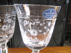 Set of 2 Royal Crown Derby Crystal 7 1/8″ Floral Acid Etched Water Goblets