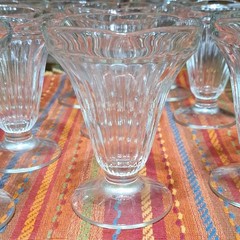 Lot of 9 Clear Glass Fluted Stemmed Pressed Glass Dessert Cups